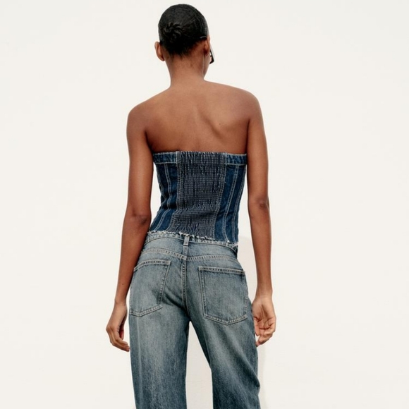 ❌️SOLD❌️CORSET STYLE DENIM TOP TRF SIZE XL - Picture 7 of 12